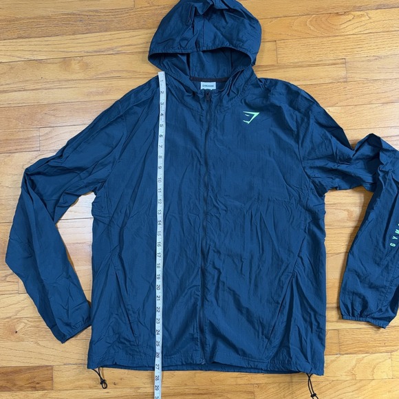 Gymshark Jacket Mens L Blue Hooded Lightweight Windbreaker Running Run Pockets - Picture 9 of 9